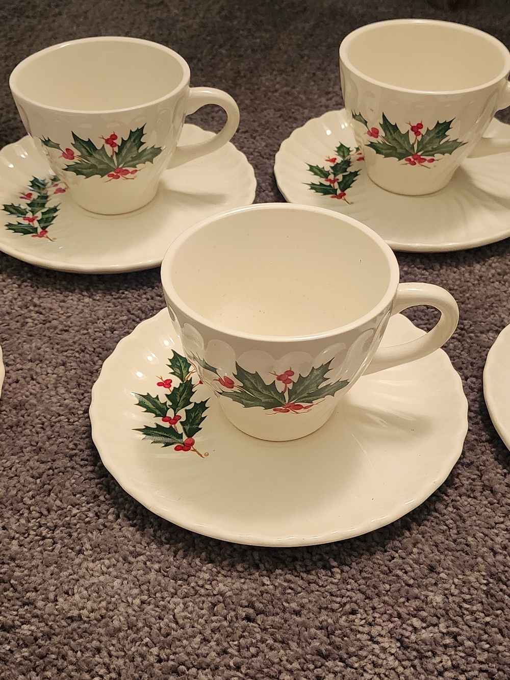 Vintage 12 piece SCIO Japanese Tea and Desert set Holly Berry Swirl Pattern
